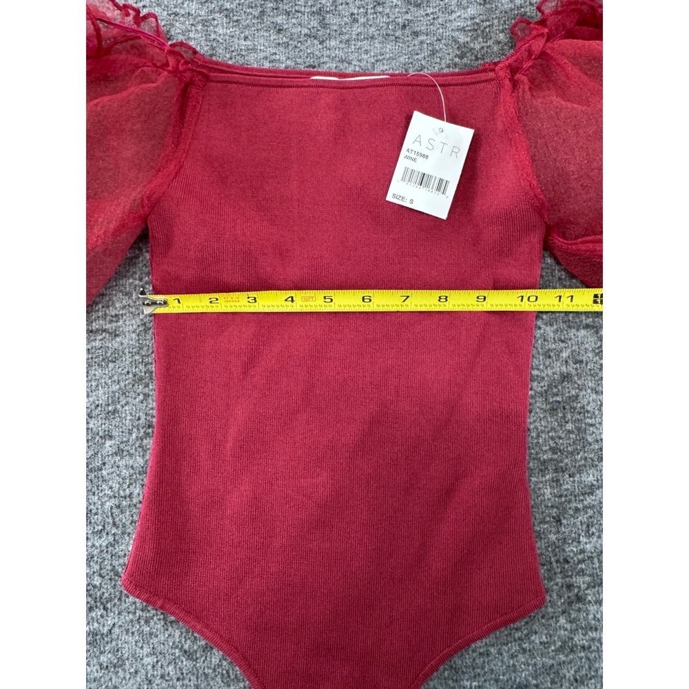 ASTR The Label Wine Red Puff Sleeve‎ Bodysuit Ribbed Knit  Small NEW - Picture 5 of 6